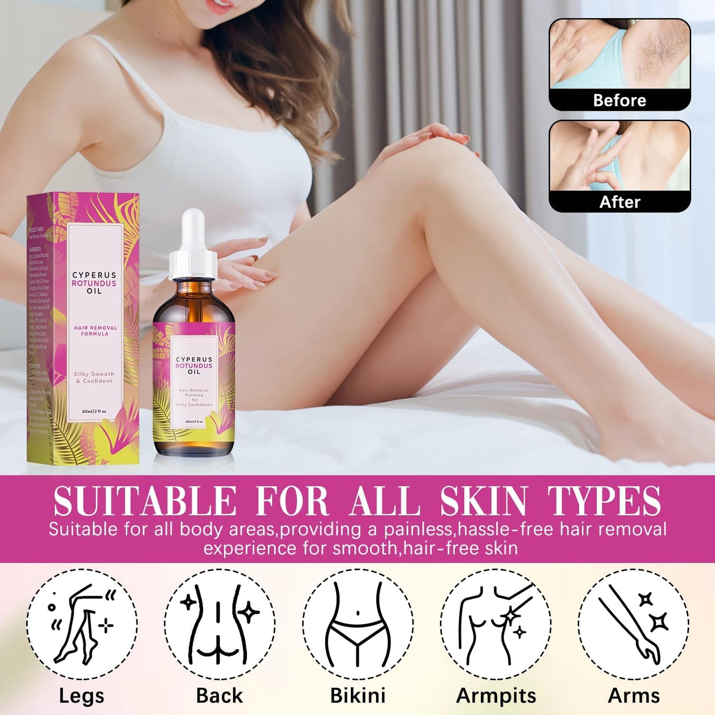 Natural Cyperus Rotundus Oil 60ml For Hair Removal, Moisturizing & Soothing